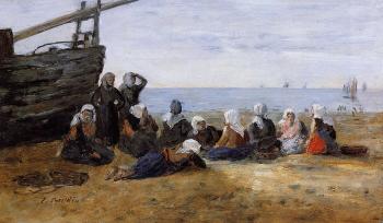 尤金 佈丹 Berck, Group of Fishwomen Seated on the Beach